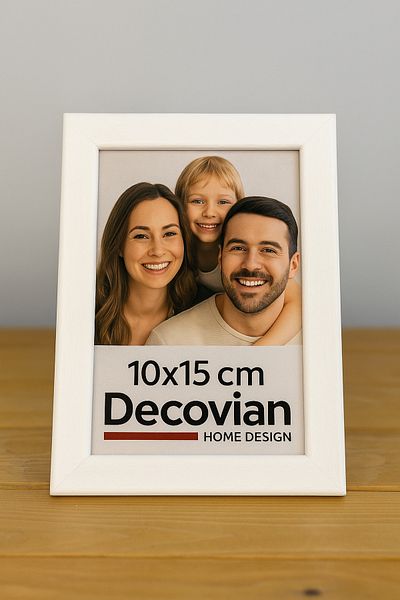 DecovianHomeDesign Ramă foto unică 10x15 cu picioare moderne din lemn natural |   Cadru de birou de culoare albă | fără imagine