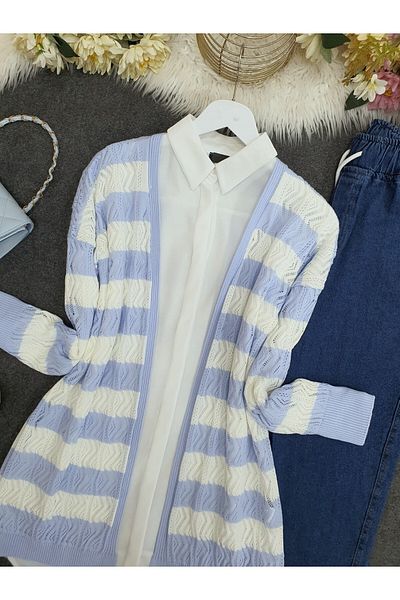 HİJABAYA Zigzag Openwork Fine Knit Cardigan