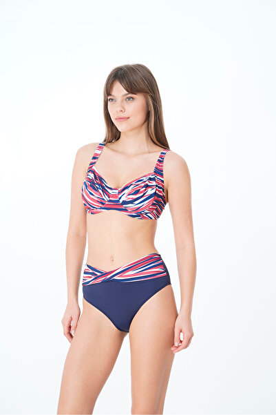 Sunsurf 2025 Kreasyonu Lacivert, Renkli Desenli Bikini Takımı