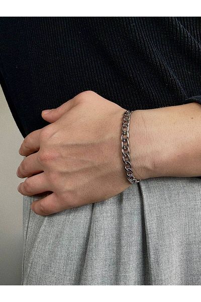 Arvens Silver Men's Chain Bracelet Women's Stainless Steel Color Non-Throw Unisex Anti-Tarnish Steel Bracelet