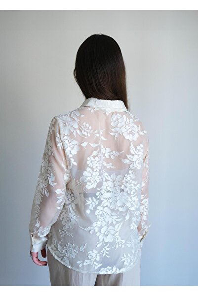 snc Çiçekli Transparan Uzun Kol Gömlek Bej