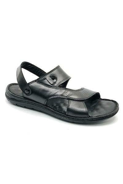 KCMN Soldier 1929 100% Genuine Leather Men's Full Orthopedic Slippers Black