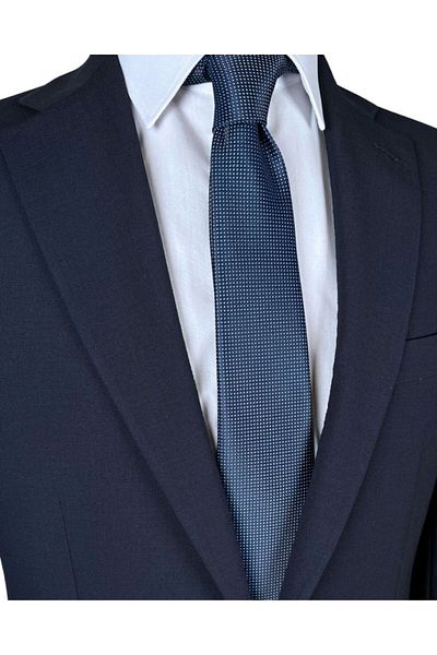1001 Kravat Navy Blue Patterned 7 cm Wide Thin Tie