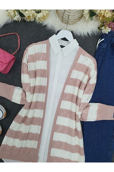 HİJABAYA Zigzag Openwork Fine Knit Cardigan