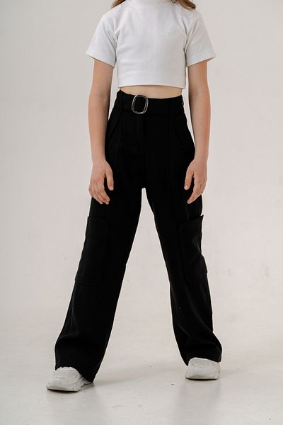 GİYİCEM Girl's Side Pocket Belted Linen Trousers 2551