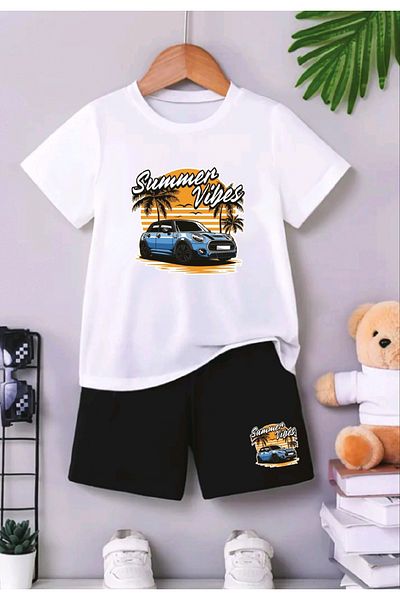 UBEYDE Crew Neck Boys' Set and Girls' Set Cotton T-Shirts and Shorts, Summer Comfort Set