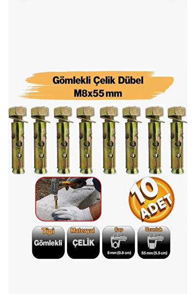 Kanca Gömlekli Çelik Dübel M8x55 mm (10 Adet)