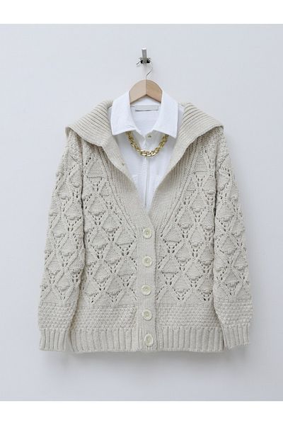 HİJABAYA Openwork Buttoned Thick Cardigan