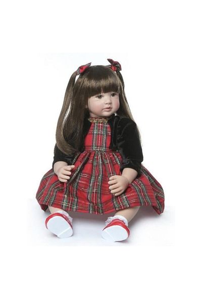 OEM Realistic Doll, Princess, Long Brown Hair, 60 cm, Vinyl/Silicone, Mbong®, Red/Black