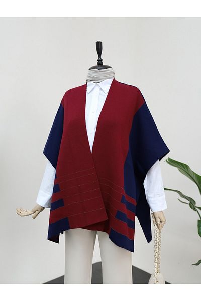 HİJABAYA Short Sleeve Knitwear Poncho with Side Slits