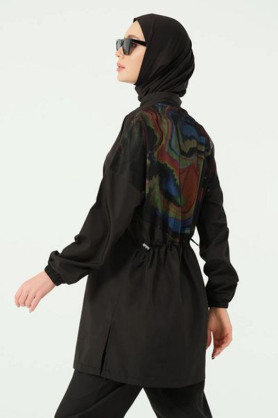 Bordomix 25282 Women's Black Hijab Swimsuit with Mesh Detail on the Back