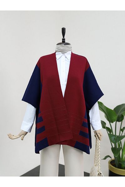 HİJABAYA Short Sleeve Knitwear Poncho with Side Slits