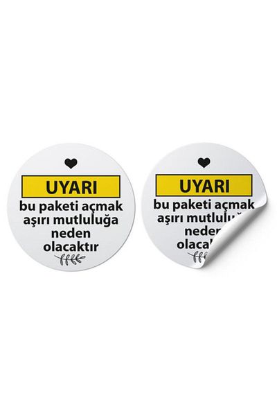 hediyenebak Alert! Opening This Package Will Bring Happiness Round Sticker |   White Background |   4X4 cm 100 Pieces