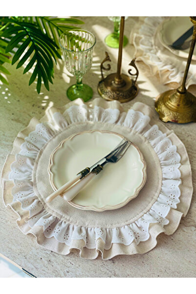 HOME OF BLOSSOM 2 قطعة من الكتان الخام بتفاصيل صدفية مكشكشة للخدمة الأمريكية ...