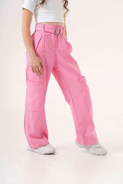GİYİCEM Girl's Side Pocket Belted Linen Trousers 2551