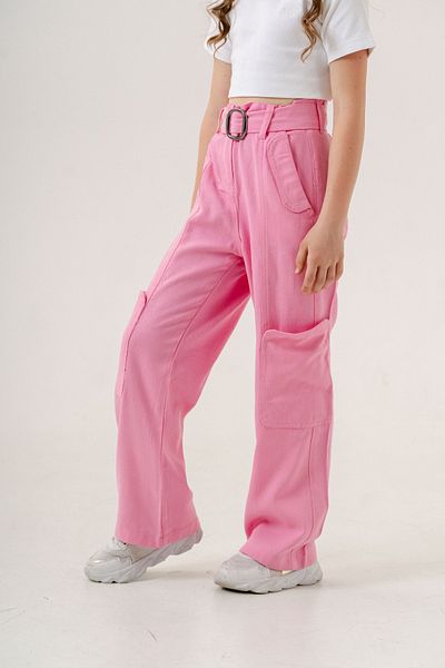 GİYİCEM Girl's Side Pocket Belted Linen Trousers 2551