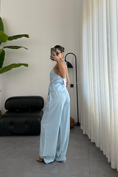 Marbella Жіночий комплект з блузою на одне плече та бретелями нового сезону - Butter Yellow