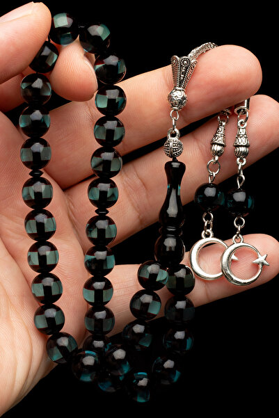 EHİNOS Men's Globe Cut Water Green Vernier Powder Amber Rosary
