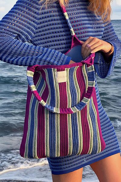 CHUBA Women's Striped Multicolored Lined Knitwear Hand&Shoulder Beach Bag Purple-Blue Chax816