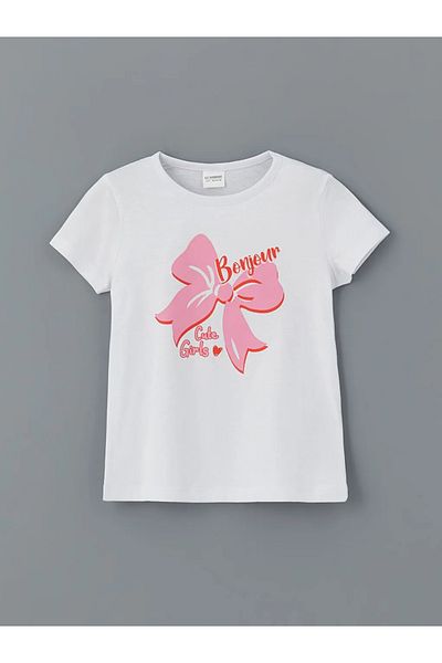 LC Waikiki LCW Kids Set de pijamale pentru fete cu imprimeu cu fundita alba