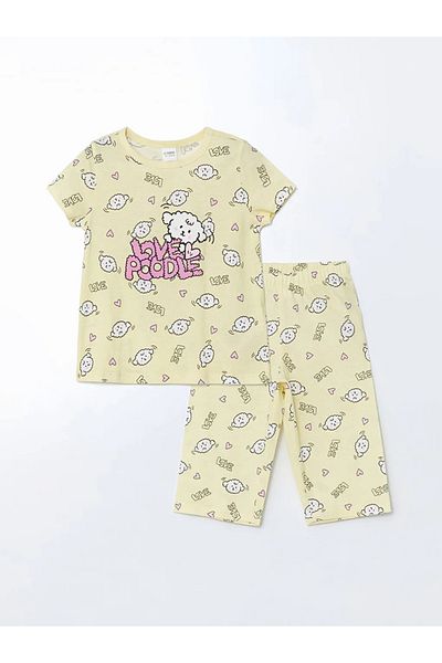 LC Waikiki Lcw Kids Sari Crew Neck Printed Girls' Shorts Pajama Set