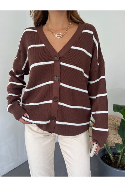 HİJABAYA Striped Buttoned Cardigan