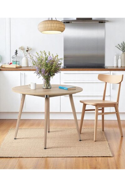 FLORADESİGN Bistro 90 Cm / Yuvarlak Mutfak Masası / Yuvarlak Yemek Masası / Meşe