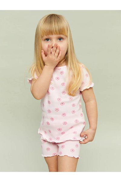 LC Waikiki Lcw Baby Pink Crew Neck Baby Girl Pajama Set with Shorts