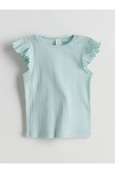 LC Waikiki Lcw Baby Turquoise Crew Neck Baby Girl Shorts Pajama Set