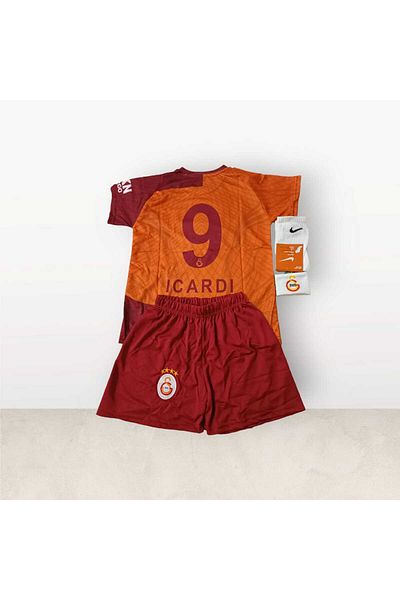 Marka Extra Galatasara'Y- 2023.2024 Season Children's Football Jersey Piece 4Th Set İ'Cardi̇ 9 Maroon Shorts