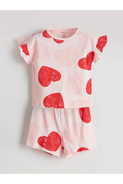 LC Waikiki Lcw Baby Pink Heart Printed Baby Girl Shorts Pajama Set