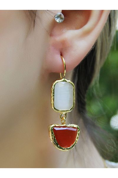 esha Double Model Cat's Eye Glass Hanging Women's Earrings Euku26K