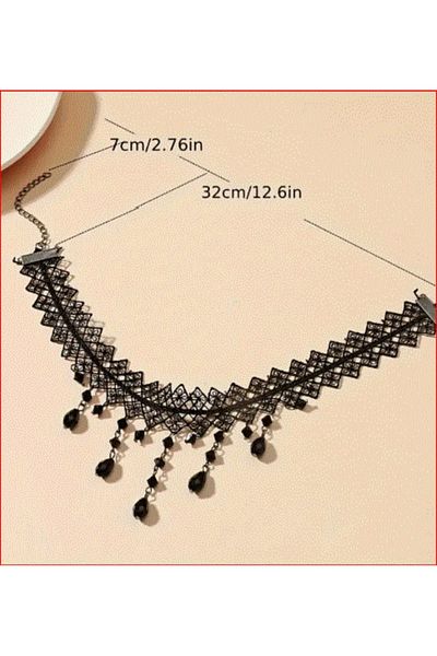 modares Gothic Lace Choker Necklace - Vintage Style Lace Material -