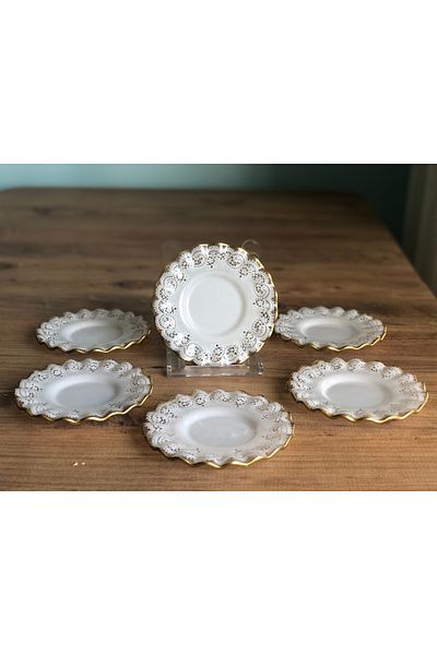 B&M Gold Lace Patterned Curved Tea Plate 6 Pieces