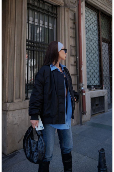 velmorafashion Velmora Pocketed Bomber Jacket Coat - Black -