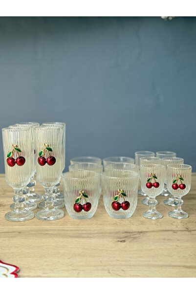 Hediye Köşkü 24 parça Kirazlı Su Bardak Seti