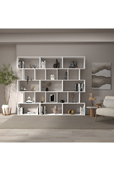 klubeconcept Modern Beyaz Kitaplık Estetik Çalışma Odası 100 % MDF