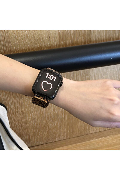 Nextron Apple Watch 38-40-41-watch 10 42mm Uyumlu Leopar Desenli A Yüksek Kalite Metal Hasır Kordon