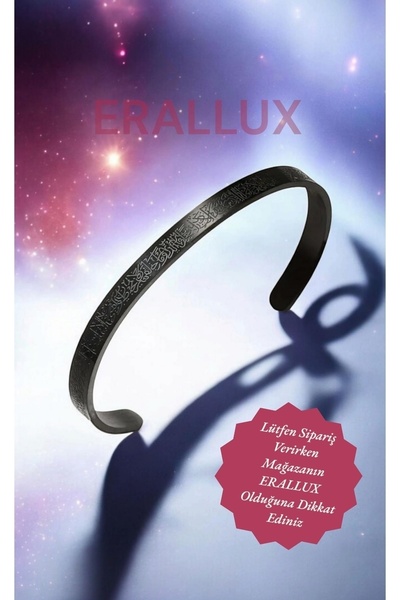 ERALUX Ayetel Kürsi Yazılı Siyah Paslanmaz Çelik Ayarlanabilir Erkek/kadın Bileklik