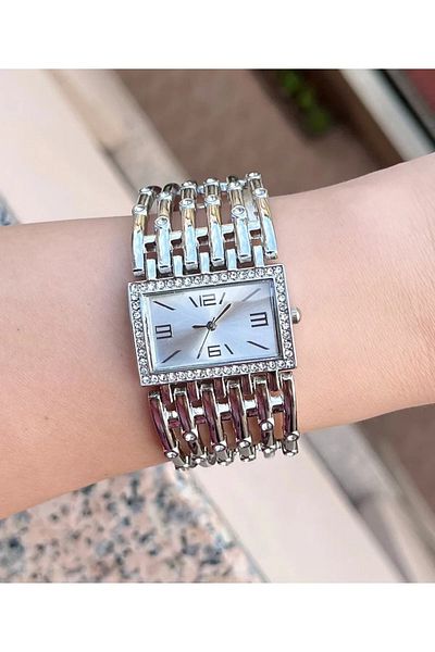Choppers Sparkling Stone Embroidered Rectangular Dial Bracelet Watch