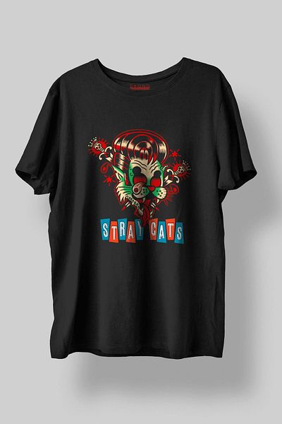 Sound Gorgeous Stray Cats Music Printed Regular Fit Unisex Black T-Shirt 100% Cotton No:0340