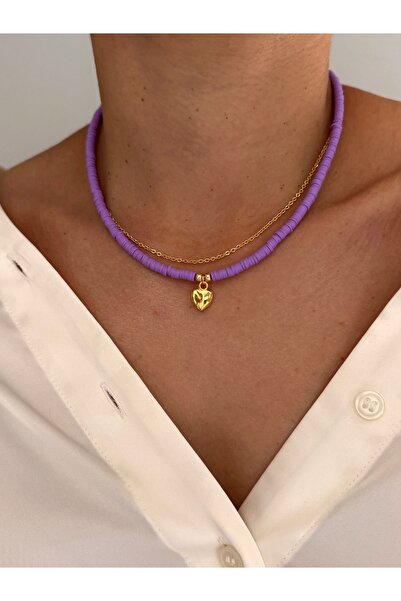 HERCY Kalpli Lila Fimo Kolye | Zincirli Fimo Kolye | 2'li Kolye | Yazlık Kolye | Renkli Kolye