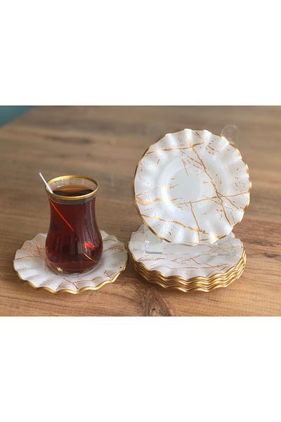 B&M White Marble Patterned Curved Tea Plate 6 Pieces