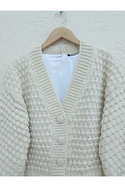 HİJABAYA Embossed Braided Buttoned Knitwear Cardigan