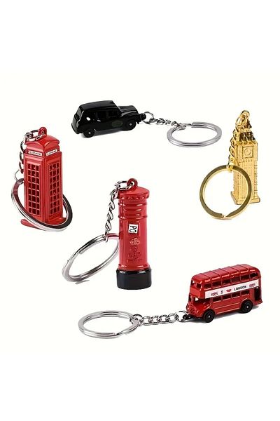 PİRAMİGO Vintage London Themed Keychain Set of 5