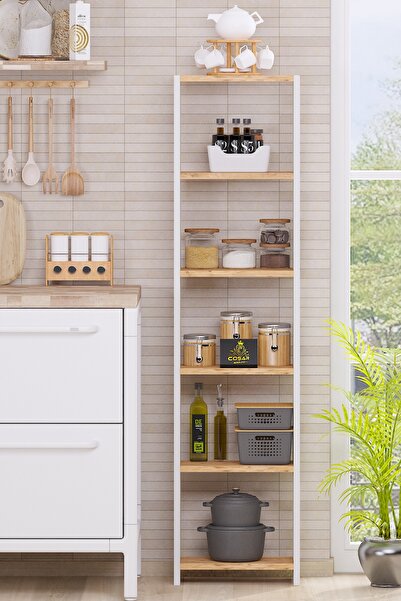 Cosargroup Bohem 6 Raflı 40 Cm Dekoratif Mutfak Rafı Malzeme Dolabı Çok Amaçl...