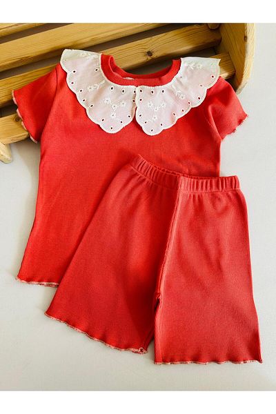 eymwes Baby Girl Kids Lace Collar Cotton Fabric Summer Shorts Thşirt Set