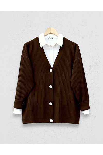 HİJABAYA Buttoned Ribbed Knitwear Cardigan