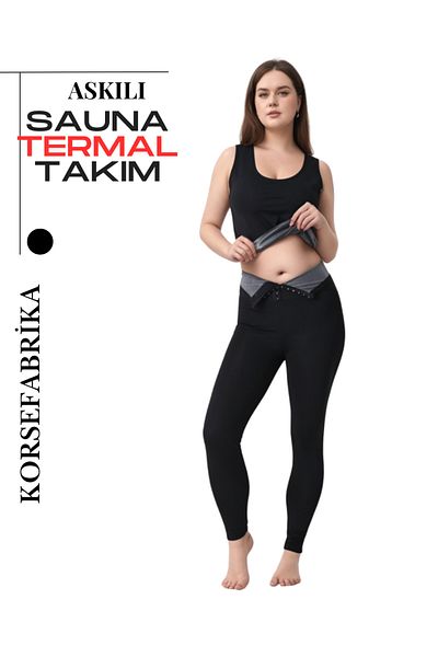 KORSEFABRİKA Sauna Leggings Kit - Sweat-Inducing and Flattering High Waist Grafic Tank Top and Thermal