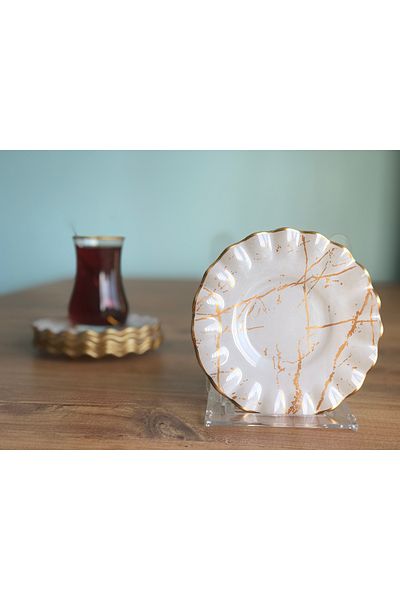 B&M White Marble Patterned Curved Tea Plate 6 Pieces